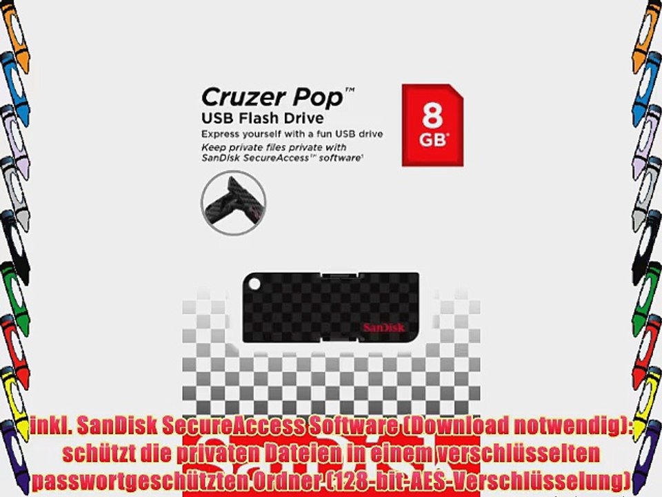 SanDisk SDCZ53-008G-B35 Cruzer Pop 8GB USB Flash Drive - Checkerboard