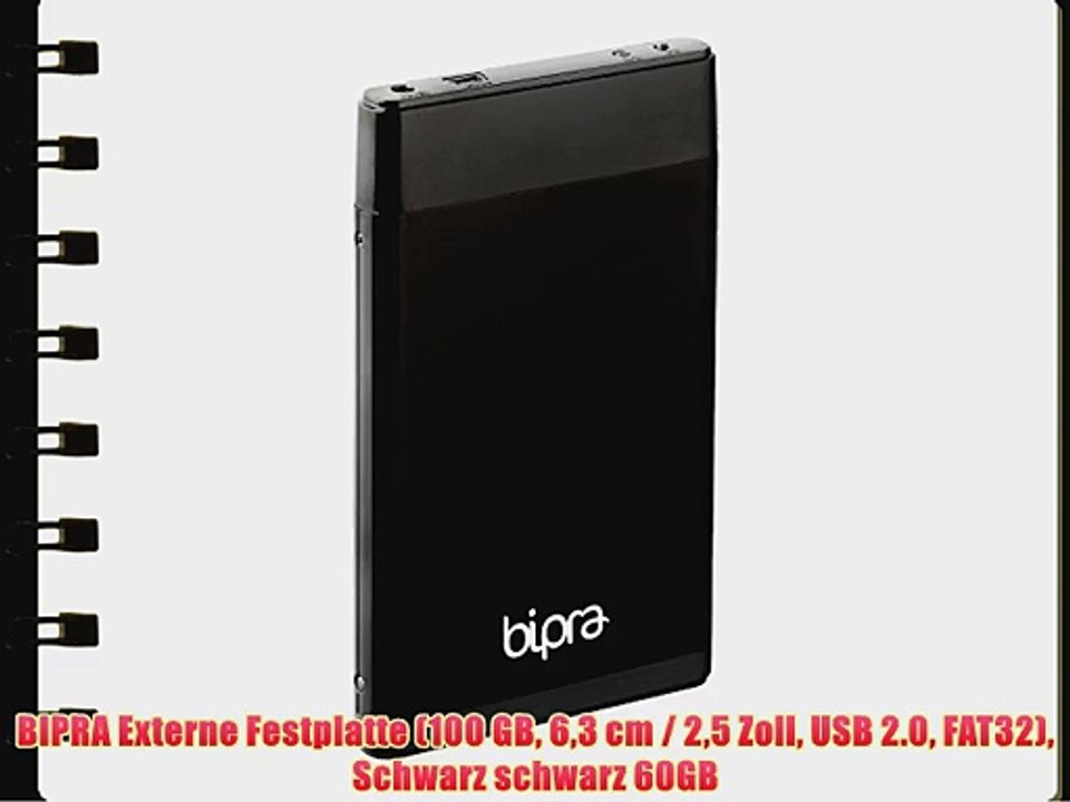 BIPRA Externe Festplatte (100?GB 63?cm / 25?Zoll USB 2.0 FAT32) Schwarz schwarz 60GB