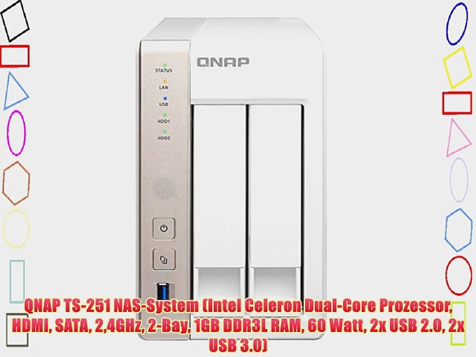 QNAP TS-251 NAS-System (Intel Celeron Dual-Core Prozessor HDMI SATA 24GHz 2-Bay 1GB DDR3L RAM