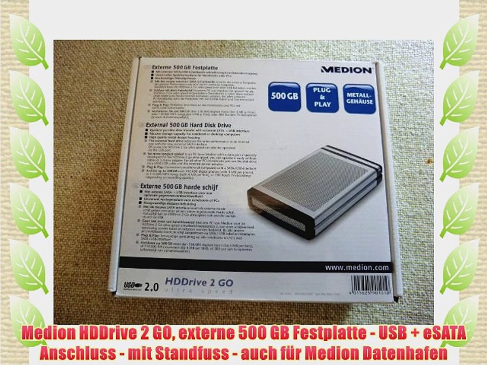 Medion hddrive 2 go externe 500 gb festplatte - usb   esata anschluss - mit standfuss - auch