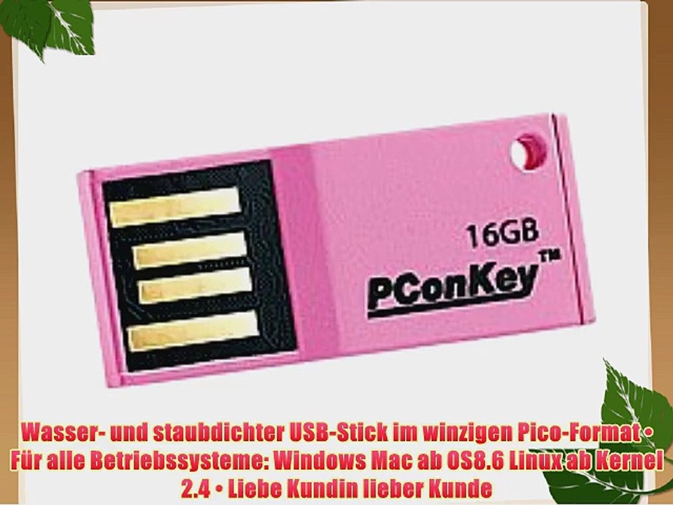 PConKey Super-Slim USB-Stick wEe Pico 16GB wasserdicht pink