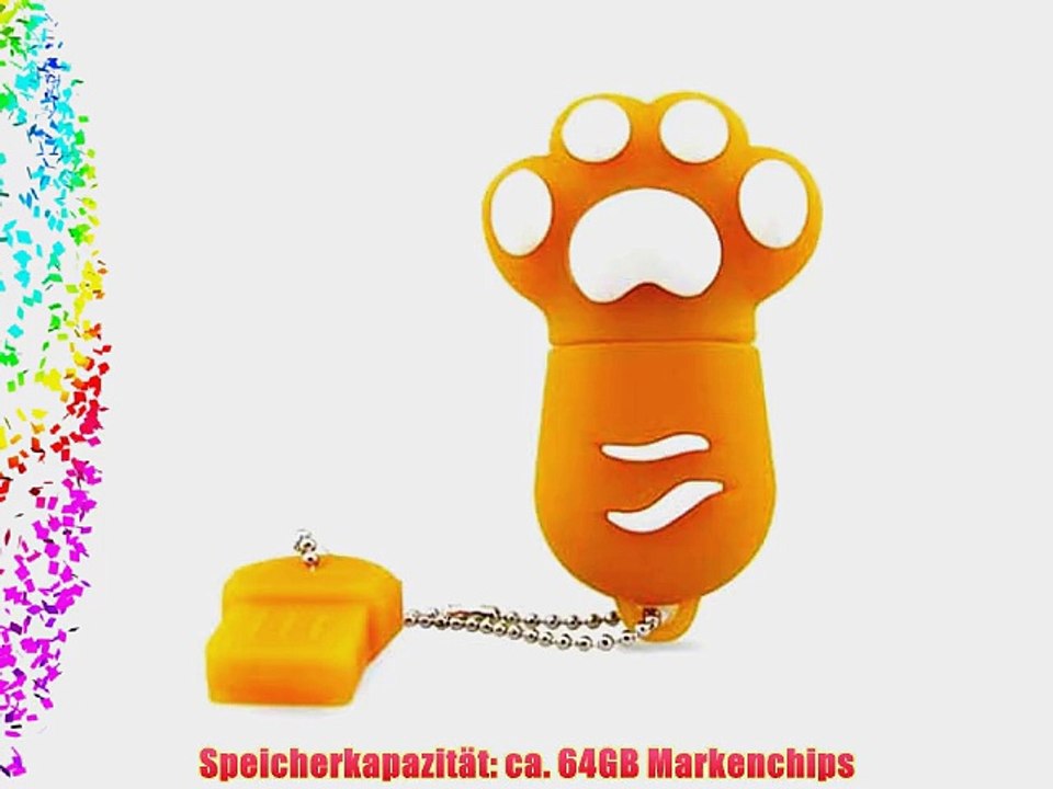 818-TEch No10900060064 Hi-Speed 2.0 USB-Sticks 64GB Pfote Kralle Tatze 3D orange