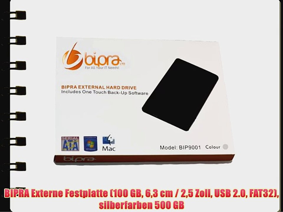 BIPRA Externe Festplatte (100?GB 63?cm / 25?Zoll USB 2.0 FAT32) silberfarben 500 GB