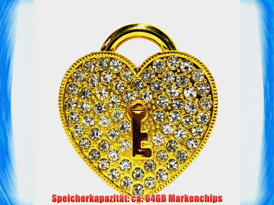 818-TEch No33200040064 Hi-Speed 2.0 USB-Sticks 64GB Schloss Diamant Metall 3D gold
