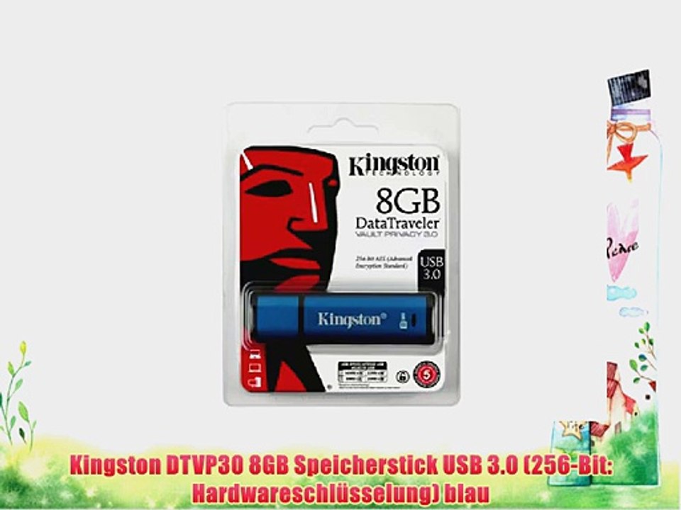 Kingston DTVP30 8GB Speicherstick USB 3.0 (256-Bit: Hardwareschl?sselung) blau