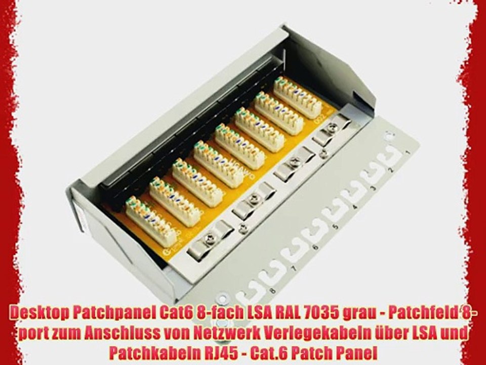 Desktop Patchpanel Cat6 8-fach LSA RAL 7035 grau - Patchfeld 8-port zum Anschluss von Netzwerk