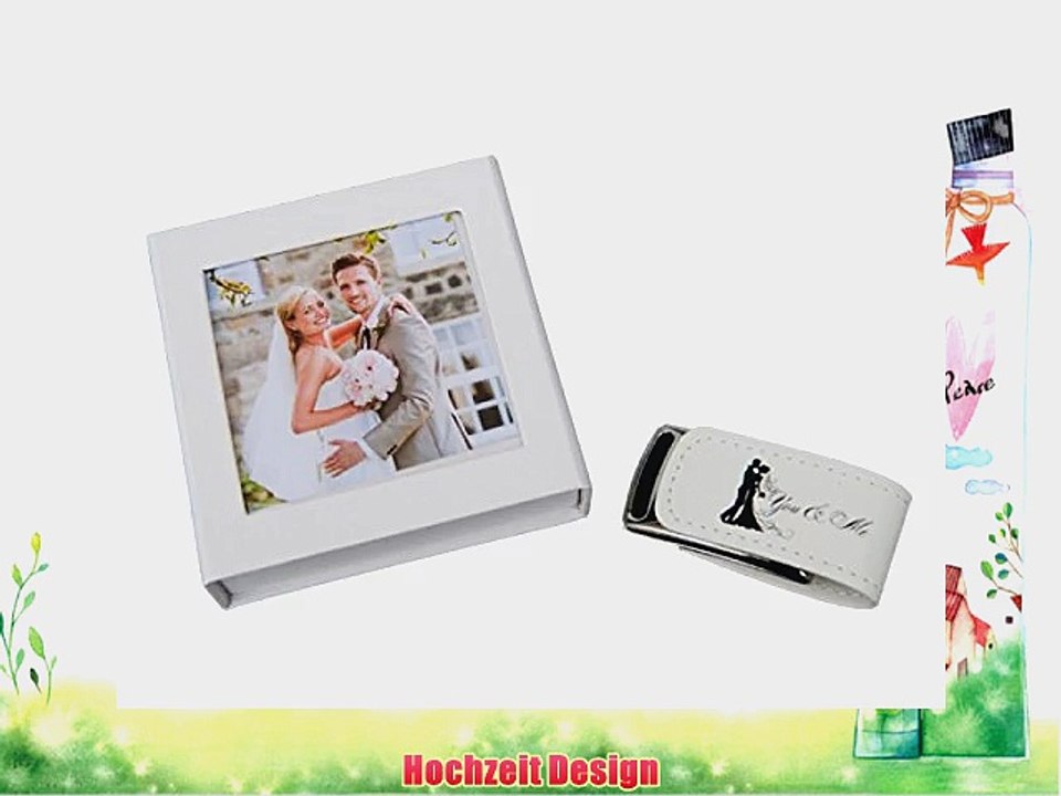 Hochzeit USB-Stick 8GB mit USB-Box. Kunstleder Weiss