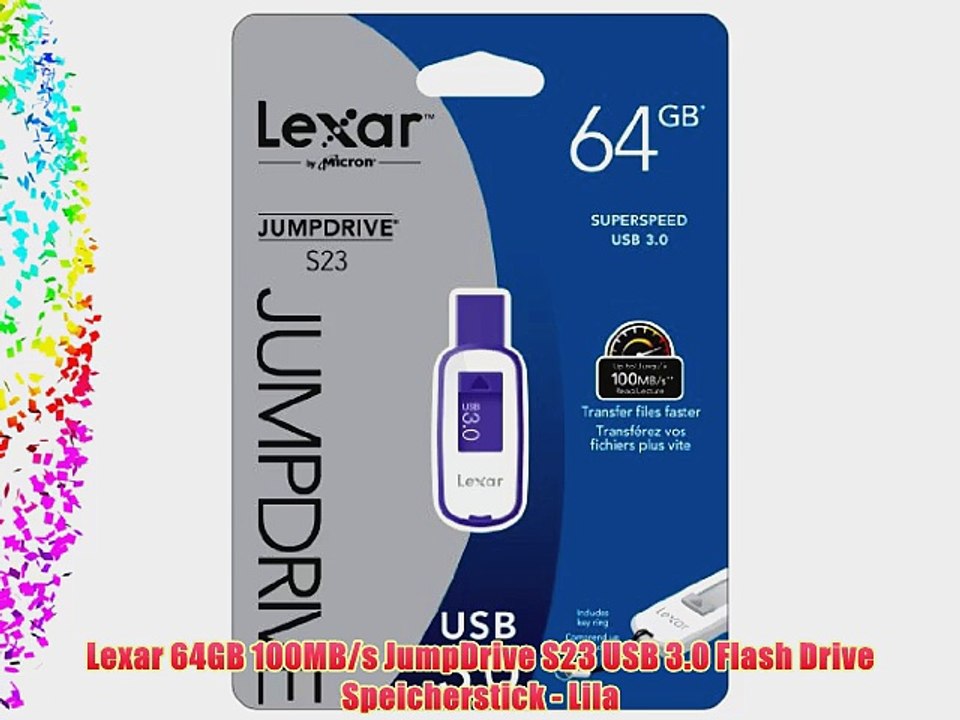 Lexar 64GB 100MB/s JumpDrive S23 USB 3.0 Flash Drive Speicherstick - Lila