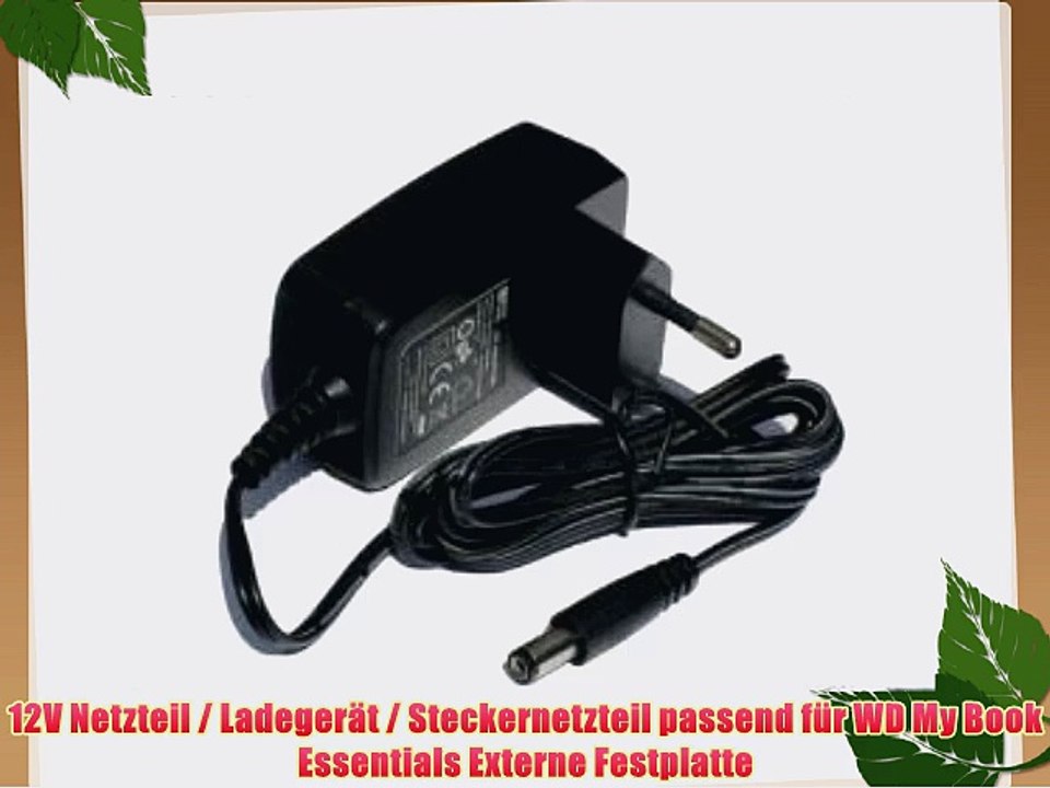 12V Netzteil / Ladeger?t / Steckernetzteil passend f?r WD My Book Essentials Externe Festplatte