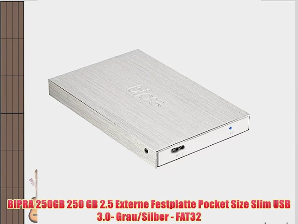 BIPRA 250GB 250 GB 2.5 Externe Festplatte Pocket Size Slim USB 3.0- Grau/Silber - FAT32