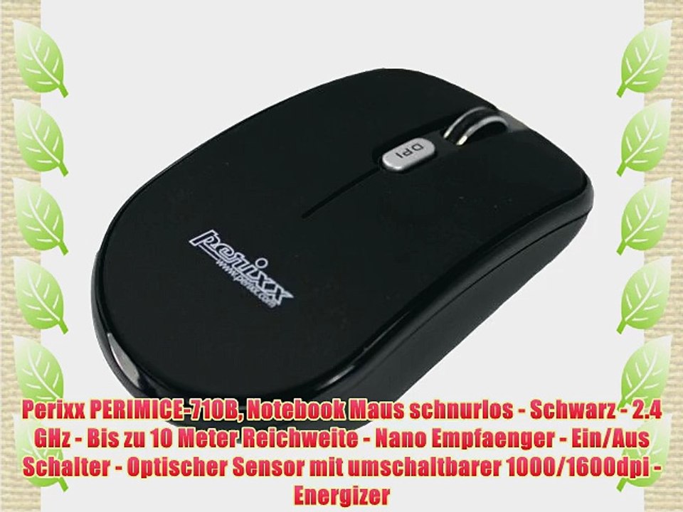 Perixx PERIMICE-710B Notebook Maus schnurlos - Schwarz - 2.4 GHz - Bis zu 10 Meter Reichweite