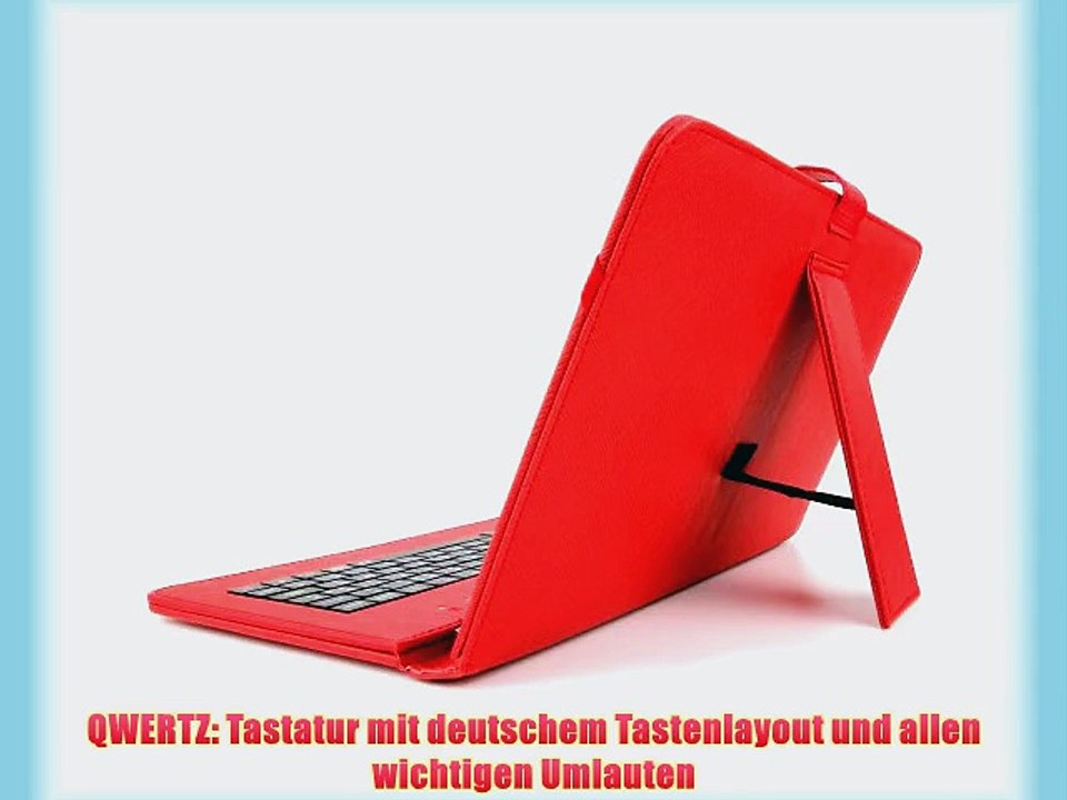 Hochwertige rote Tablet-H?lle mit deutscher Micro-USB-Tastatur f?r Asus MeMo Pad Full HD10