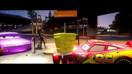 RAMONE, DINOCO & MCQUEEN CARS ft TMNT Leonardo, Mickey Mouse & Spongebob Squarepants
