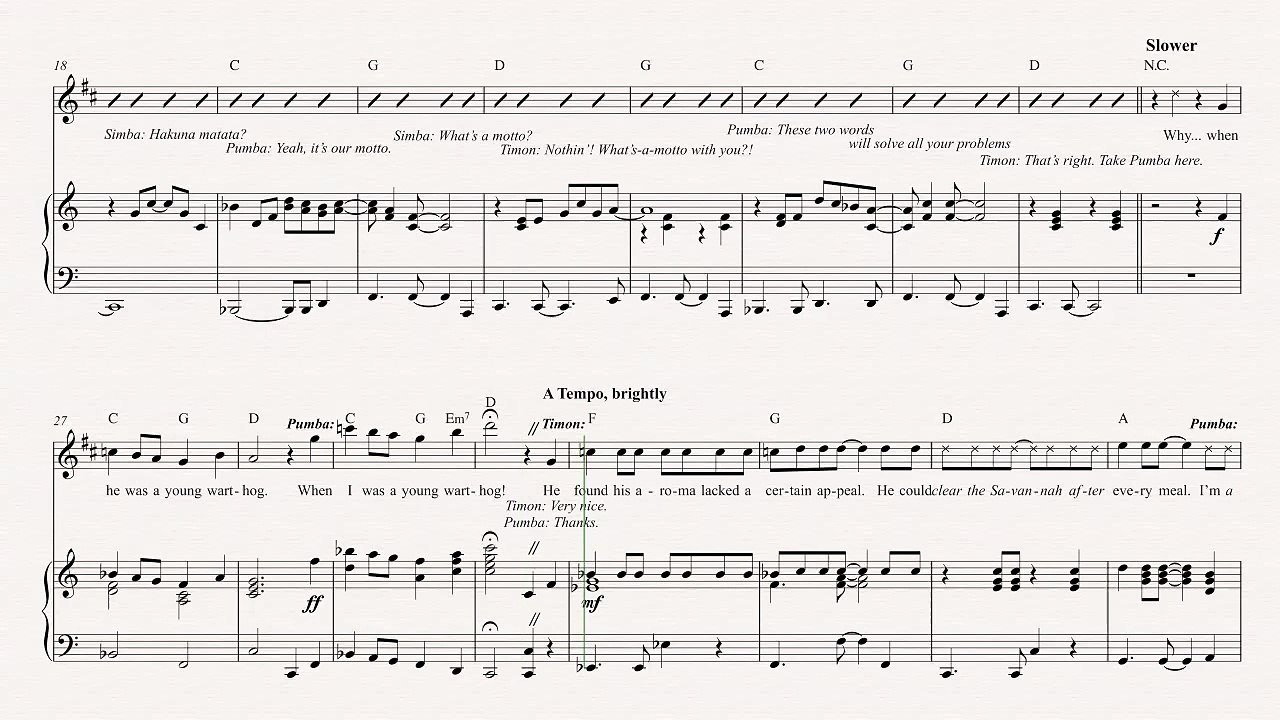Clarinet - Hakuna Matata - The Lion King -  Sheet Music, Chords, & Vocals