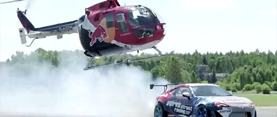 Aerobatic Helicopter Chases Drifting Race Car
