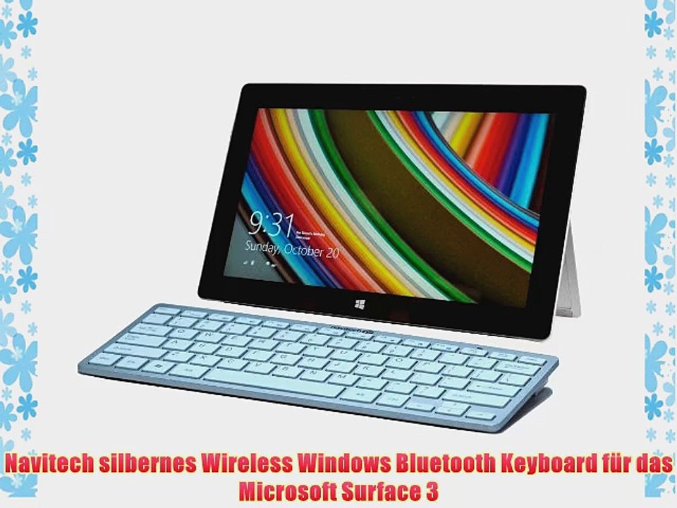 Navitech silbernes Wireless Windows Bluetooth Keyboard f?r das Microsoft Surface 3