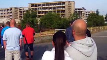 Flying Demolition Debris Nearly Hits Spectators