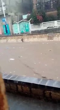 Un homme sauve un enfant pendant une inondation