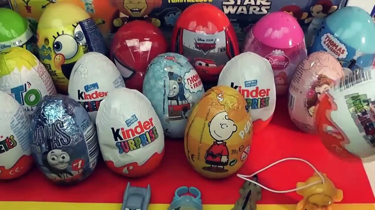 20 Surprise Eggs   Kinder Surprise Disney Pixar Cars 2 Thomas Spongebob