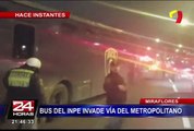 Miraflores: bus del INPE invade vía del Metropolitano