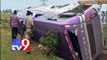 Private travels bus over turns near Suryapet,10 injured
