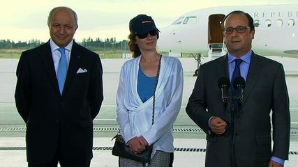 Point presse avec l'ex-otage Isabelle Prime à la base aérienne de Villacoublay