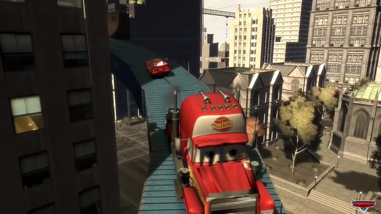 Disney car Lightning McQueen VS Mack truck Algonquin Stunt Ramp by onegamesplus