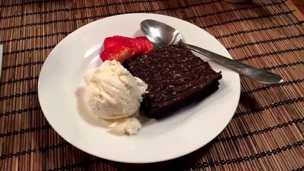 Boom. Warm dark chocolate brownie, vanilla ice cream, and strawberry.... #2 dessert, lol