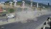 Truck crushes Car against highway concrete Blocks causing massive accident in Turkey!