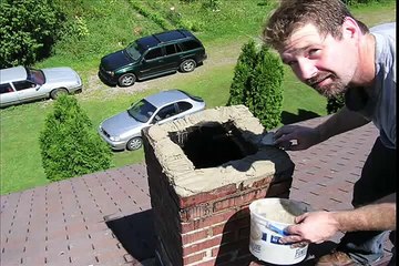 Brick chimney with clay liner installation procedure with scissor jack lift