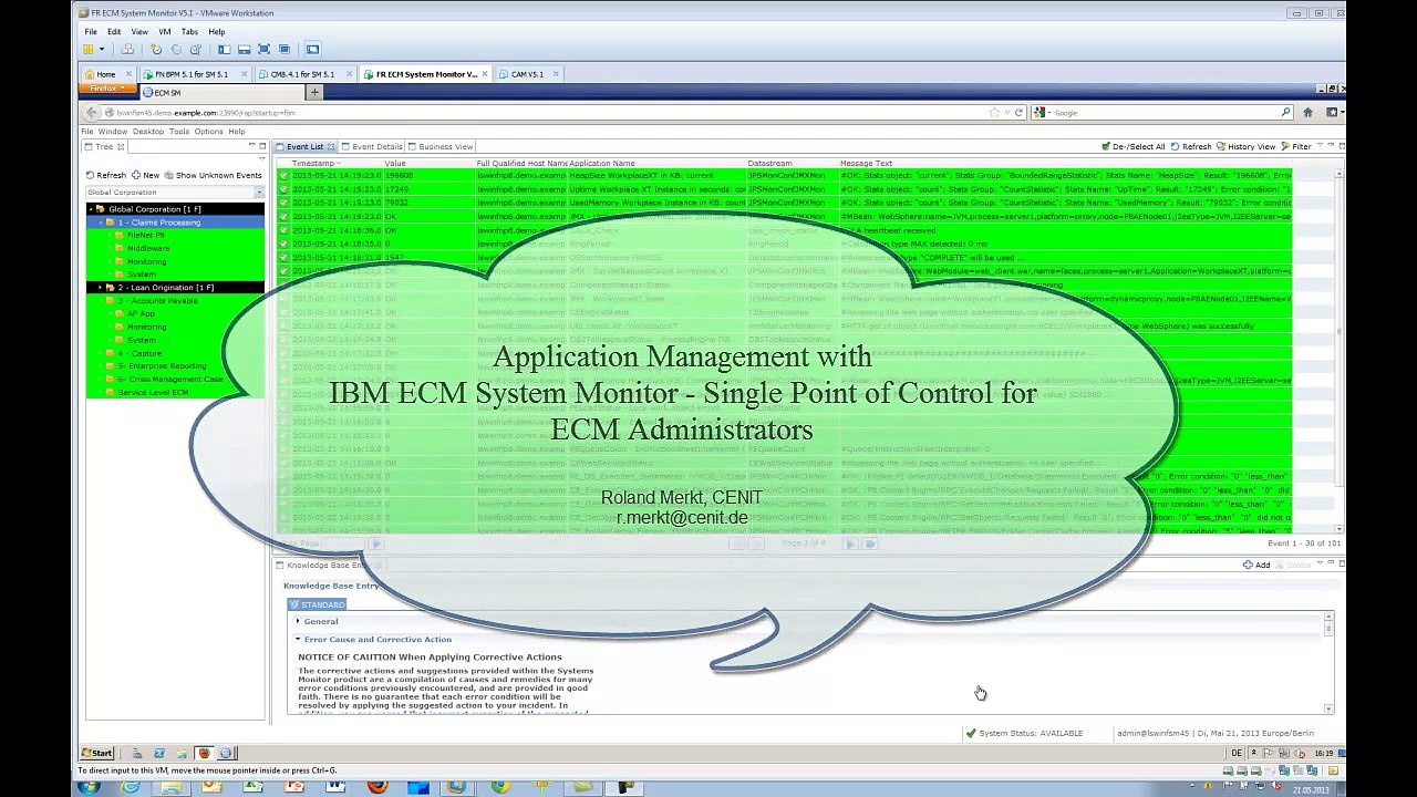 IBM ECM System Monitor -- Live Demo of Event Management