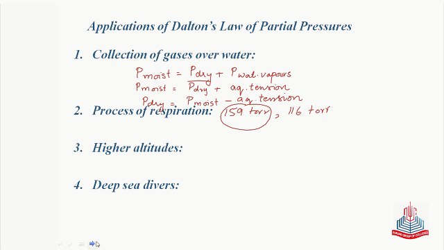 Applications of Dalton's Law of partial pressure, Diffusion and Effusion and Graham's law of Diffusion
