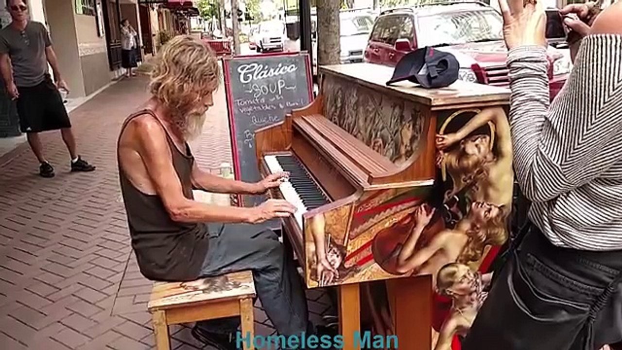 Homeless Man Play piano beautifully in vancouver Church Street
