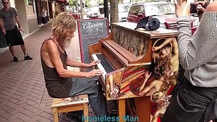 Homeless Man Play piano beautifully in vancouver Church Street
