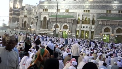 Makkah marghrib Azaan  and moon outside Khana Kaba Wall 22 March 2013 Saudi Arabia