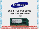 Samsung 8GB (2x 4GB) Dual-Channel Kit DDR3 1066MHz (PC3 8500S) SO Dimm Notebook Laptop Arbeitsspeicher