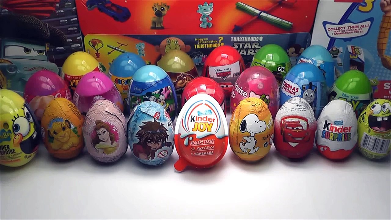 25 Surprise Eggs Kinder Surprise Cars 2 Mickey Mouse Spongebob