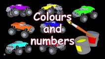 Monster trucks for children kids. Learn colors, learn to count. Educational cartoon