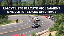 Un cycliste percute violemment une voiture dans un virage