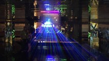 Las Vegas nu-salt laser light show through three waterfall screens