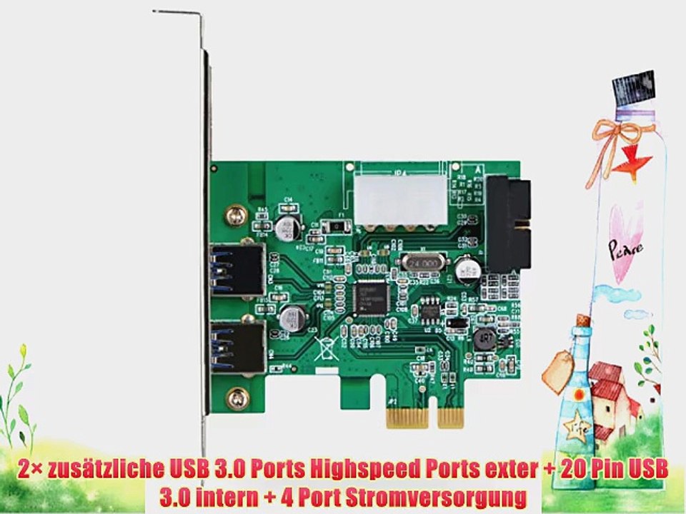 DONZO LT306 PCI Express Karte / PCIe Adapter mit 2 Port USB 3.0 extern   20 PinUSB 3.0 intern
