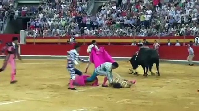 Matador Lorenzo Sanchez is pinned to the floor and gored by bull in Spain