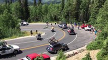 Bicyclist crashes into Porsche Team Car and Motorcycle during Tour of Utah 2015