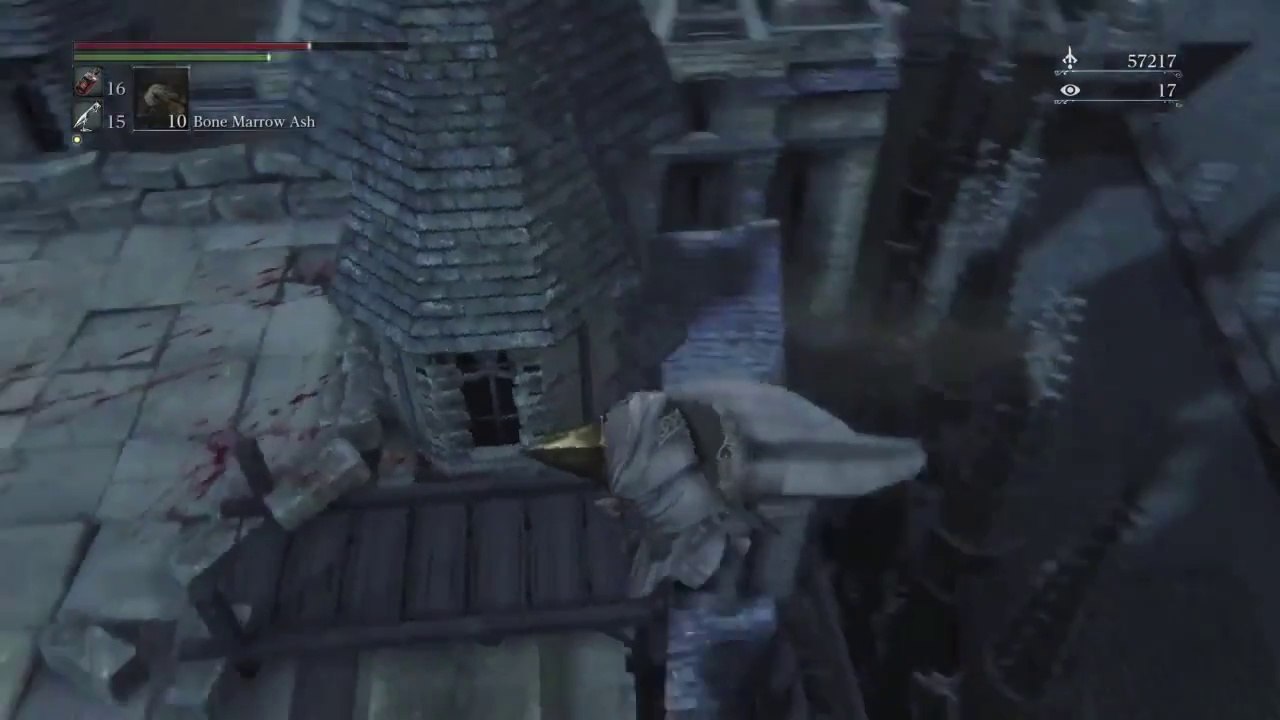 Wearing a metal helmet in Bloodborne is noisy when going on a Ladder