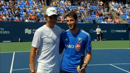 Rafael Nadal and Montreal Impact football players at the Rogers Cup 2015.