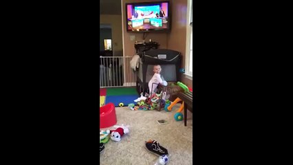 Cute Baby Waves, Falls Into Box