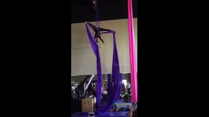 Opera singing dangling 25 feet off the ground
