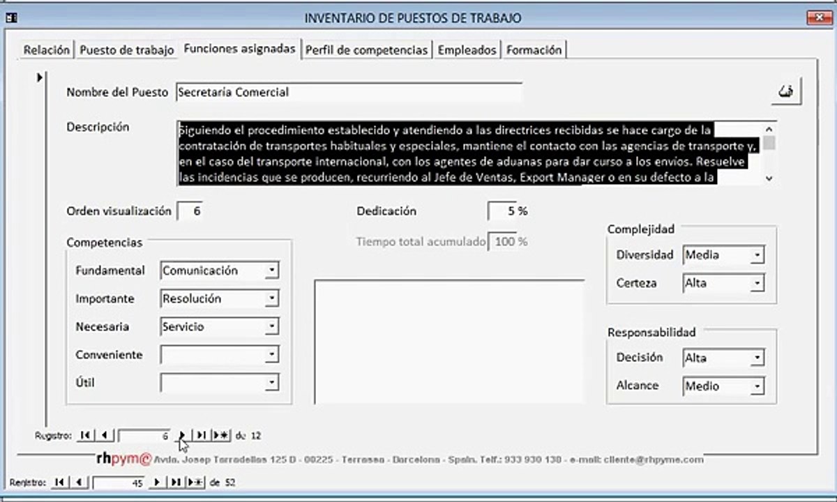 Descripción de Puestos de Trabajo y Perfil de Competencias