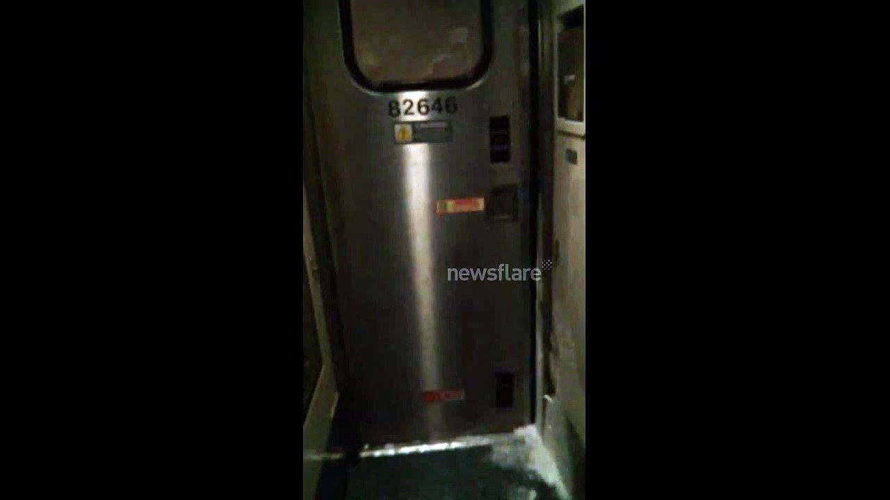 In between Amtrak train cars during Neptune