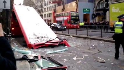 Bus roof ripped off in central London, UK
